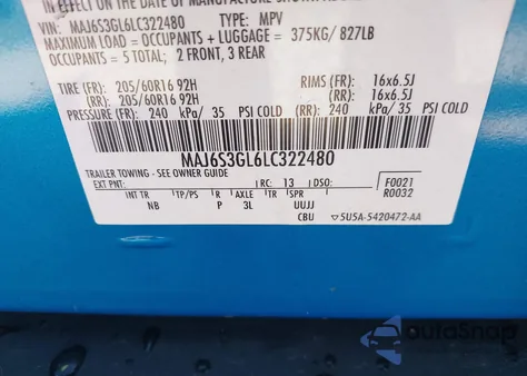 2020 Ford Ecosport Se из США, поврежденный, VIN MAJ6S3GL6LC322480